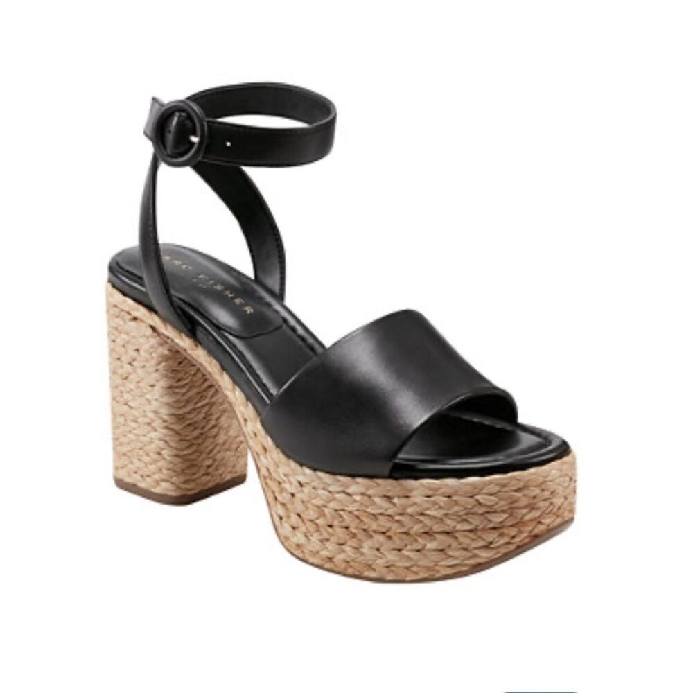 Revolve Marc Fisher Palyca Black Platform Espadrille Sandals Heel
